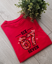 Load image into Gallery viewer, 6 7 Valentines Adults and childs tee
