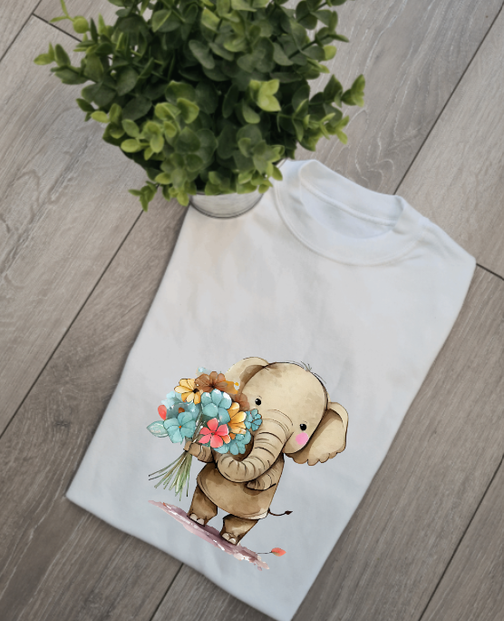 Elephant and flowers Adults and Childs Tee